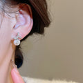 Light Luxury Bow Drop Earrings With Faux Pearl Pendant And Sparkling Zircon Geometric Design view 3