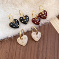 Copper Rhinestone Enamel Heart Pendant Drop Earrings Vintage Hong Kong Style Fashion Jewelry view 1