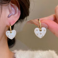 Copper Rhinestone Enamel Heart Pendant Drop Earrings Vintage Hong Kong Style Fashion Jewelry view 4