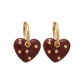 Copper Rhinestone Enamel Heart Pendant Drop Earrings Vintage Hong Kong Style Fashion Jewelry view 5