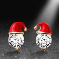 Christmas Santa Hat Enamel Stud Earrings For Women, Inlaid Zircon Light Luxury Holiday Jewelry view 3