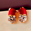 Christmas Santa Hat Enamel Stud Earrings For Women, Inlaid Zircon Light Luxury Holiday Jewelry view 5