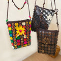 Bohemian Floral Coconut Shell Woven Coin Purse Necklace With Copper Zircon Geometric Ethnic Design view 3