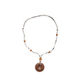 Vintage Maillard Resin Wood Bead Teardrop Round Pendant Copper Zircon Choker Necklace view 5