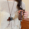 Vintage Ethnic Wood Geometric Round Square Pendant Necklace For Women view 1