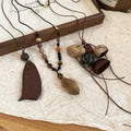 Vintage Ethnic Wood Geometric Round Square Pendant Necklace For Women view 2
