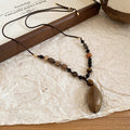 Vintage Ethnic Wood Geometric Round Square Pendant Necklace For Women view 4