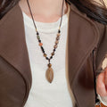 Vintage Ethnic Wood Geometric Round Square Pendant Necklace For Women view 3