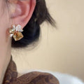 French Vintage Geometric Square Teardrop Faux Pearl Rhinestone Stud Earrings For Women view 4