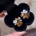 French Vintage Geometric Square Teardrop Faux Pearl Rhinestone Stud Earrings For Women view 1