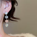 Light Luxury Copper Zircon Oval Teardrop Pearl Earrings Necklace Jewelry Set For Women view 3