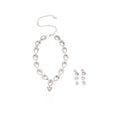 Light Luxury Copper Zircon Oval Teardrop Pearl Earrings Necklace Jewelry Set For Women view 5