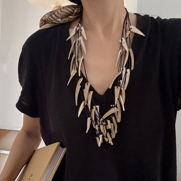 Ethnic Style Coconut Shell Triangle Layered Sweater Necklace For Women
