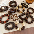 Vintage Coconut Shell Wood Bead Round Geometric Ethnic Style Bangle Bracelet view 4