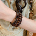 Vintage Coconut Shell Wood Bead Round Geometric Ethnic Style Bangle Bracelet view 3