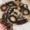 Vintage Coconut Shell Wood Bead Round Geometric Ethnic Style Bangle Bracelet view 1