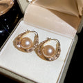 French Court Style U-Shaped Faux Pearl Rhinestone Drop Earrings Sparkling Luxury Fashion view 2