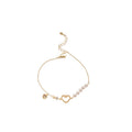 Elegant Faux Pearl Zircon Heart Pendant Bangle Bracelet For Women Luxury Geometric Jewelry view 5