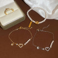 Elegant Faux Pearl Zircon Heart Pendant Bangle Bracelet For Women Luxury Geometric Jewelry view 4