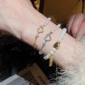 Elegant Faux Pearl Zircon Heart Pendant Bangle Bracelet For Women Luxury Geometric Jewelry view 1