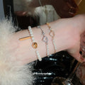 Elegant Faux Pearl Zircon Heart Pendant Bangle Bracelet For Women Luxury Geometric Jewelry view 3