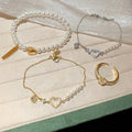 Elegant Faux Pearl Zircon Heart Pendant Bangle Bracelet For Women Luxury Geometric Jewelry view 2