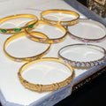 Sparkling Zircon Heart Oval Copper Bangle, European American Light Luxury Fashion Bracelet view 2
