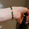 Sparkling Zircon Heart Oval Copper Bangle, European American Light Luxury Fashion Bracelet view 3