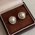 Light Luxury Geometric Round Faux Pearl Zircon Stud Earrings For Women view 3