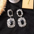Dark Gothic Rhinestone Geometric Square Pendant Copper Clip-on Earrings view 4