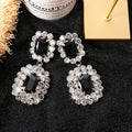 Dark Gothic Rhinestone Geometric Square Pendant Copper Clip-on Earrings view 2