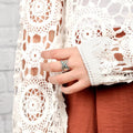 Vintage Faux Turquoise Ring For Women, Metal Twisted Rope Edge Ethnic Textured Jewelry view 3