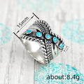 Vintage Faux Turquoise Ring For Women, Metal Twisted Rope Edge Ethnic Textured Jewelry view 4