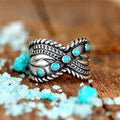 Vintage Faux Turquoise Ring For Women, Metal Twisted Rope Edge Ethnic Textured Jewelry view 1