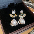 Light Luxury French Court Style Faux Pearl Zircon Flower Cross Drop Earrings for Women view 2