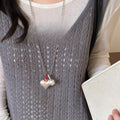 Light Luxury Faux Pearl Heart Pendant Crystal Sweater Necklace With Brushed Round Charm view 1