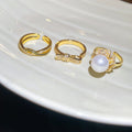 French Court Style Open Ring With Zircon Round Faux Pearl Flower Design For Women view 4