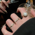 French Court Style Open Ring With Zircon Round Faux Pearl Flower Design For Women view 3
