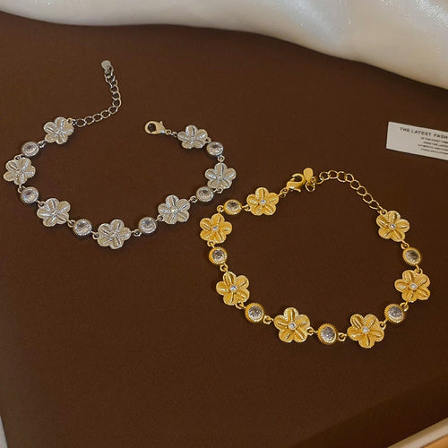 Light Luxury Copper Zircon Flower Bangle Minimalist Designer Bracelet For Women