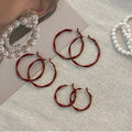 Vintage Metal Geometric Twisted Texture Hoop Earrings With Silver Posts For Women view 2