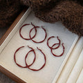 Vintage Metal Geometric Twisted Texture Hoop Earrings With Silver Posts For Women view 4