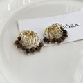 Elegant Vintage French Firework Waterfall Tiger Eye Bead Rhinestone Alloy Stud Chandelier Earrings view 4