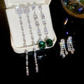 Elegant Copper Square Zircon Tassel Drop Earrings With Silver Pins For Women view 1