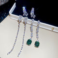 Elegant Copper Square Zircon Tassel Drop Earrings With Silver Pins For Women view 3