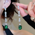 Elegant Copper Square Zircon Tassel Drop Earrings With Silver Pins For Women view 4
