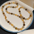French Retro Tiger Eye Stone Faux Pearl Beaded Magnetic Clasp Necklace For Women view 1