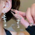 Rhinestone Flower Hollow Teardrop Drop Earrings And Necklace Set, Light Luxury Alloy Jewelry view 4