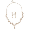 Rhinestone Flower Hollow Teardrop Drop Earrings And Necklace Set, Light Luxury Alloy Jewelry view 5