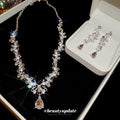 Rhinestone Flower Hollow Teardrop Drop Earrings And Necklace Set, Light Luxury Alloy Jewelry view 3