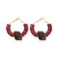 Vintage Coconut Shell Wood Bead Geometric Round Tassel Drop Earrings For Women view 5